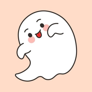 Tatlı Cadılar Bayramı Hayaleti Dilini uzatan Çizgi Film Vektör İllüstrasyonu