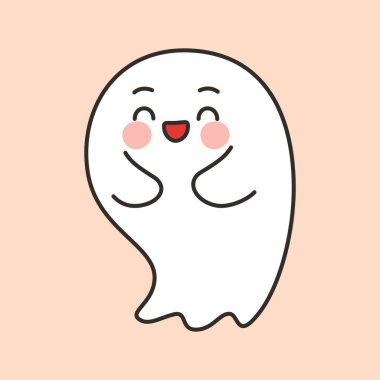 Tatlı Mutlu Cadılar Bayramı Hayaleti Yanakları Kızaran Çizgi Film Vektör Çizimi