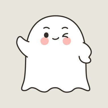 Şakacı Poz Vektörü İllüstrasyonlu Sevimli Cadılar Bayramı Hayalet Çizgi Film Vektörü