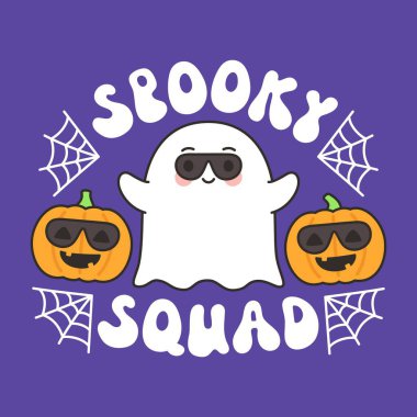 Cadılar Bayramı Hayaleti Güneş Gözlüğü, Balkabağı ve Ağ Vektör İllüstrasyonu