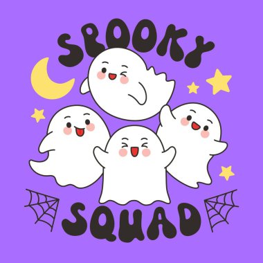 Web Aylı ve Yıldız Vektör Resimli Cadılar Bayramı Hayaletleri