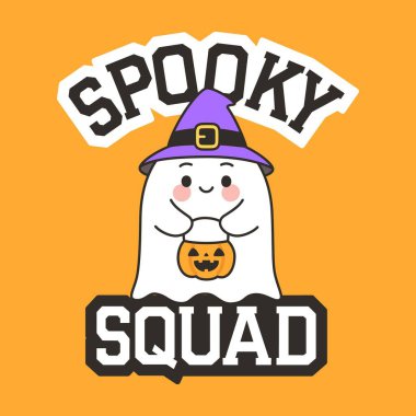 Cadı Şapkası ve Balkabağı Vektör İllüstrasyonlu Korkunç Cadılar Bayramı Hayaleti