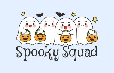 Sevimli Cadılar Bayramı Hayaletleri Balkabağı Kovaları Ürkütücü Takım Vektör İllüstrasyonu