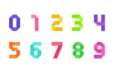 Katlanmış Kağıt Origami Biçimi Renkli Yazı Tipi Vektör Resimlendirmesi Vibrant Gradyan Sayıları ve Açısal Şekiller