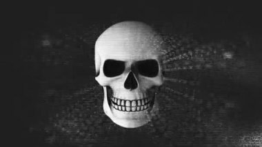 Cadılar bayramı için uygun soyut bir arkaplan üzerinde titreşen kafataslarının bir bilgisayar animasyonu