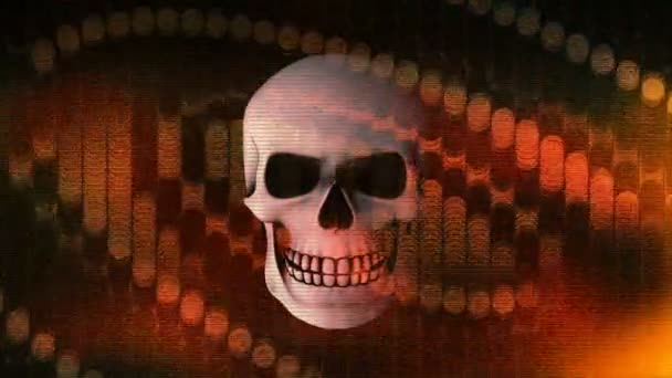 一种计算机生成的动画 其背景抽象 适于在光圈之间移动骷髅 — 图库视频影像