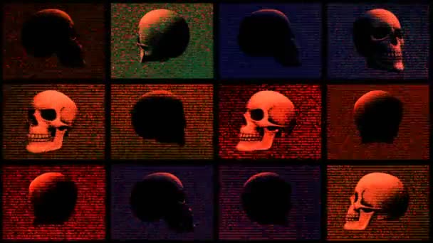 颅骨动画一种计算机在抽象背景上为颅骨制作的动画 适用于介于两者之间 — 图库视频影像