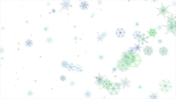 Biçimlendirilmiş Kar Tanelerinin Aşağıya Doğru Yüzen Bir Bilgisayar Animasyonu — Stok video