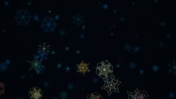 Biçimlendirilmiş Kar Tanelerinin Aşağıya Doğru Yüzen Bir Bilgisayar Animasyonu — Stok video