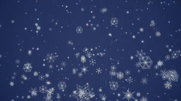 Datorgenererad Animation Styliserade Snöflingor Som Flyter Nedåt — Stockvideo