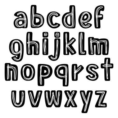 İçinde Doodle Line olan şirin bir alfabe. Küçük harfler. Dekorasyon için sevimli ve oyuncu bir tasarım. Karakter Hakkında Vektör İllüstrasyonu.