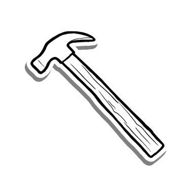 Beyaz Siluet ve Gri Gölge Üzerine El Çizimi Çekiç Taslak.