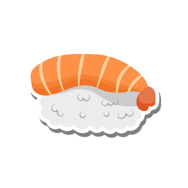 Beyaz Siluet ve Gri Gölge 'de şirin Ebi Suşi Flat çizgi filmi. Gıda Hakkında Vektör İllüstrasyonu.