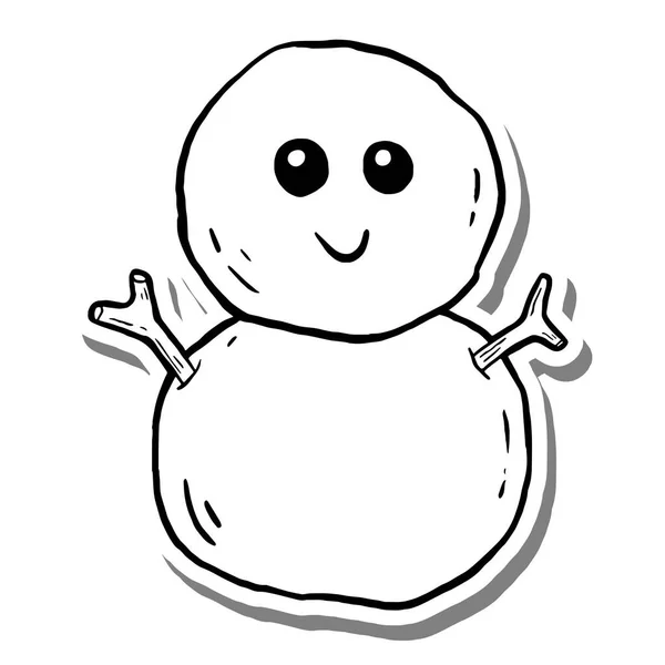 Beyaz Siluet ve Gri Gölge 'de Sevimli Kardan Adam Ana Hattı. Kış Hakkında Vektör İllüstrasyonu.