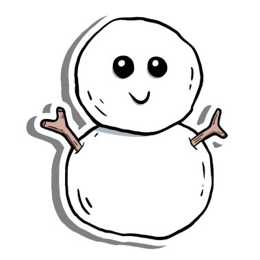 Büyük gözleri ve mutlu bir gülümsemesi olan sevimli kardan adam çizimi, kış için mükemmel, Noel, tatil kartları, şenlik tasarımları, çocuk projeleri, ve mevsimlik dekorasyon temaları.