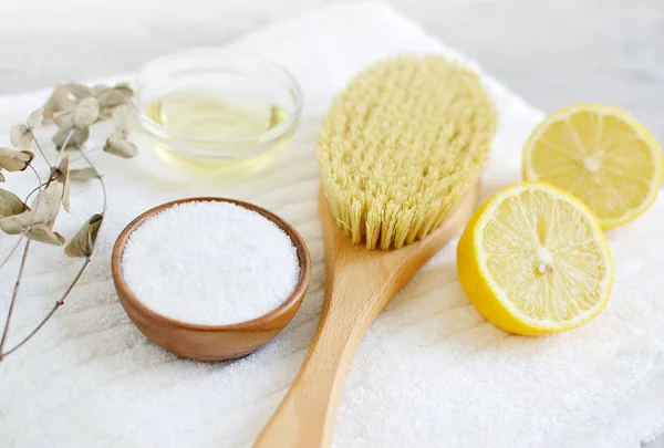 Ingredientes Naturales Para Exfoliante Casero Sal Del Mar Del Cuerpo — Foto de Stock