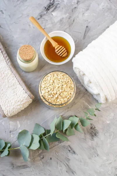 Ingredientes Naturales Cuerpo Casero Avena Exfoliante Sal Marina Con Aceite — Foto de Stock