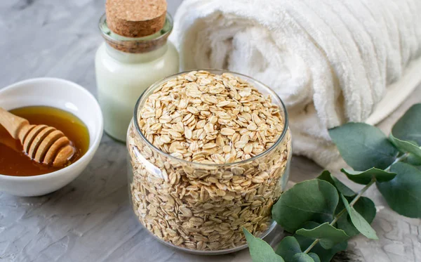 Ingredientes Naturales Cuerpo Casero Avena Exfoliante Sal Marina Con Aceite — Foto de Stock