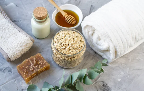 Ingredientes Naturales Cuerpo Casero Avena Exfoliante Sal Marina Con Aceite — Foto de Stock