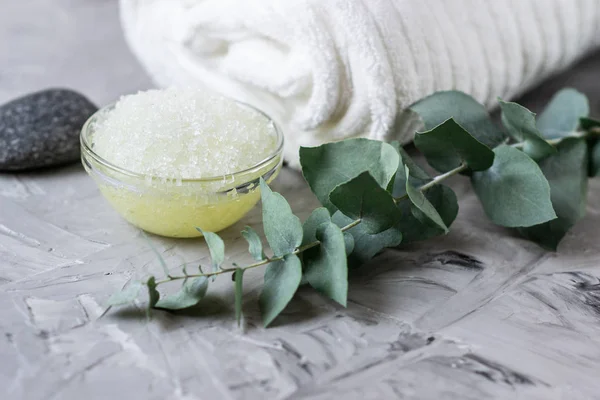 Naturliga Ingredienser Hemlagad Kropp Sea Salt Scrub Med Olivolja Vit — Stockfoto