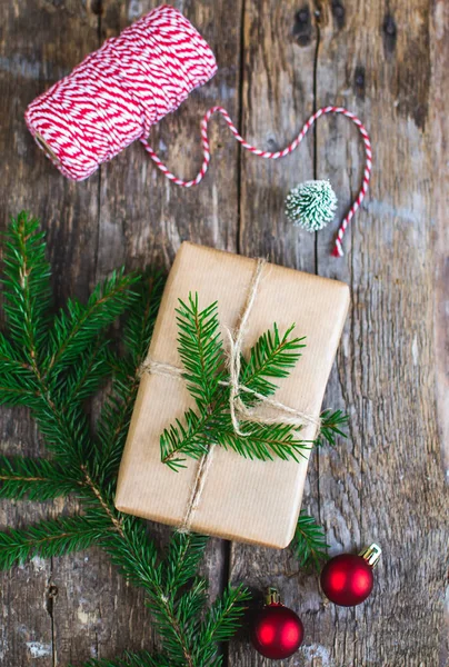 Decoración Cajas Regalo Navidad Decoración Natural Año Nuevo Concepto Fiesta — Foto de Stock