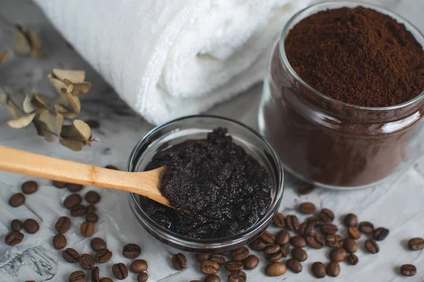 Природные Ингредиенты Домашнего Тела Шоколадный Кофе Сахар Сахарная Соль Скраб — стоковое фото