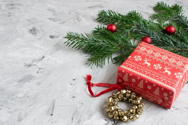 Caixa Presente Natal Decoração Natural Decoração Ano Novo Festa Conceito — Fotografia de Stock