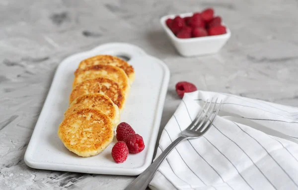 Cottage Cheese Pancakes with Raspberries, Healthy Breakfast, Traditional Food