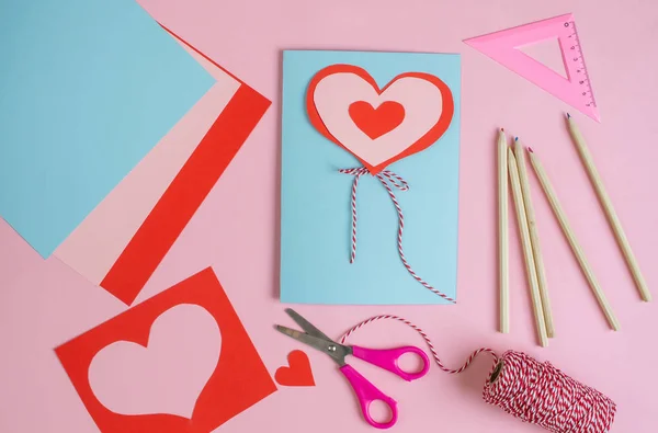 Kartu Ucapan Tangan Dari Kertas Untuk Hari Valentine — Stok Foto