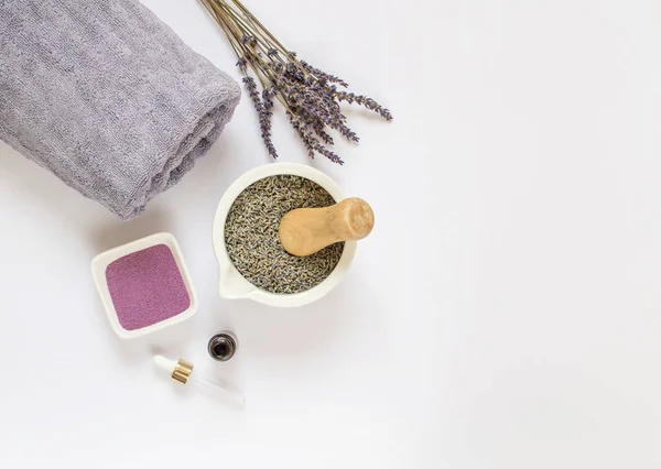 Exfoliante Ecológico Lavanda Crema Aceite Cuidado Piel Corporal Concepto Aroma — Foto de Stock