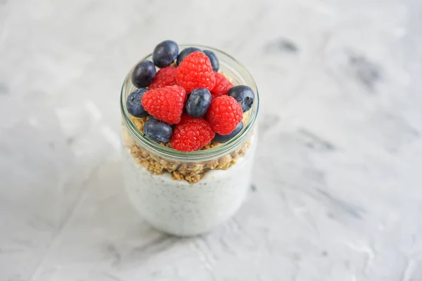 Coconut Chia Seed Pudding Berries Muesli Vitamin Breakfast Healthy Food — Stock Photo, Image