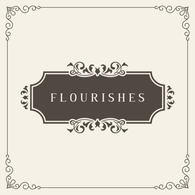 Kraliyet Logo tasarım şablonu vektör dekorasyon, kaligrafi zarif süsleme Çerçeve çizgileri gelişir. Lüks için iyi