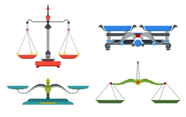 Denge ağırlığı ve eşit tava ile ölçekler. Aygıt kitle, ölçmek için iki nesne, ev ve laboratuvar aletleri incelemenizi öneririz. Vektör düz stil çizgi film illüstrasyon izole beyaz arka plan üzerinde