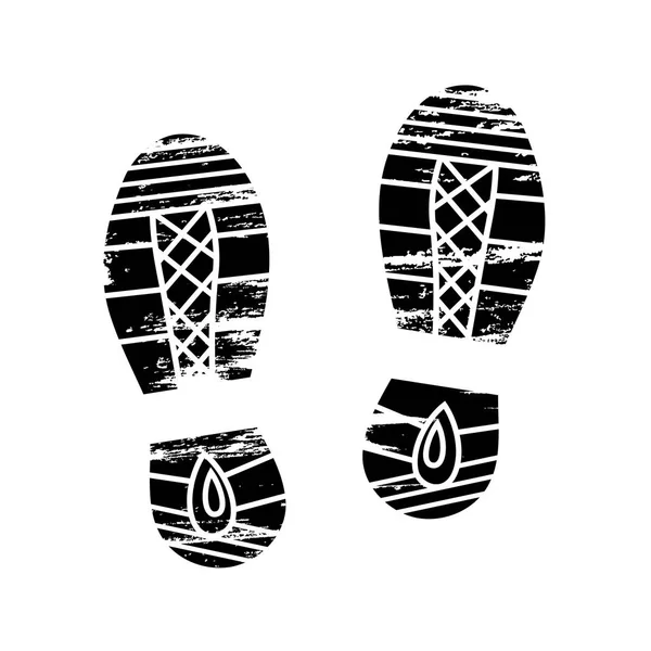 素足と男性と女性の靴のパターンを持つ裏の痕跡を示す黒と白の足跡と靴底のアイコン 靴ブーツの足跡 — ストックベクタ