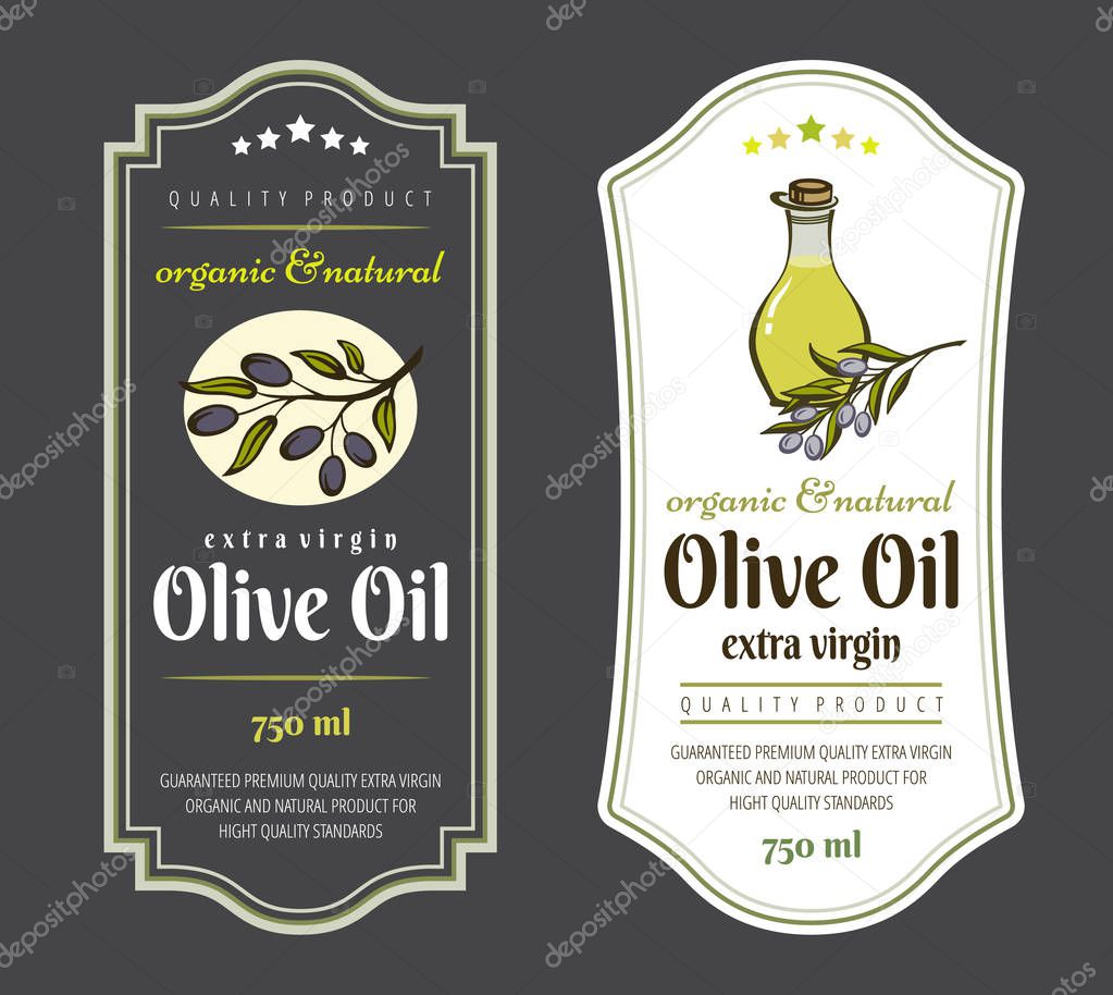 Set of Labels for Olive Oils. Elegant design for olive oil packaging