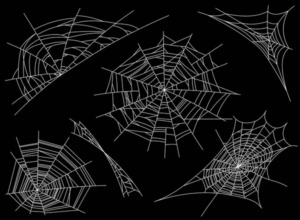 Collection de Cobweb, isolée sur fond noir et transparent. Spiderweb pour le design. Éléments de toile d'araignée, décor effrayant et effrayant. Silhouette dessinée à la main, illustration vectorielle — Image vectorielle