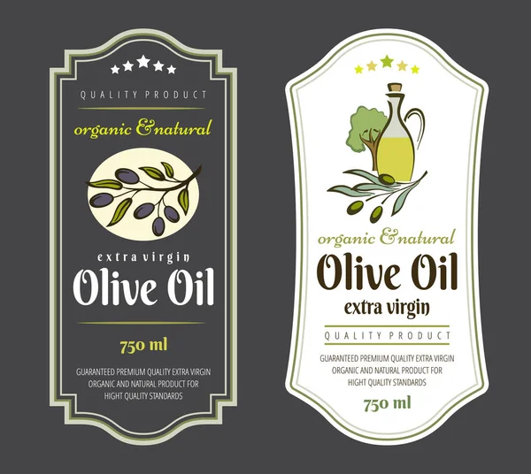 Sada štítků pro olivové oleje. Elegantní design pro olivový olej balení — Stockový vektor