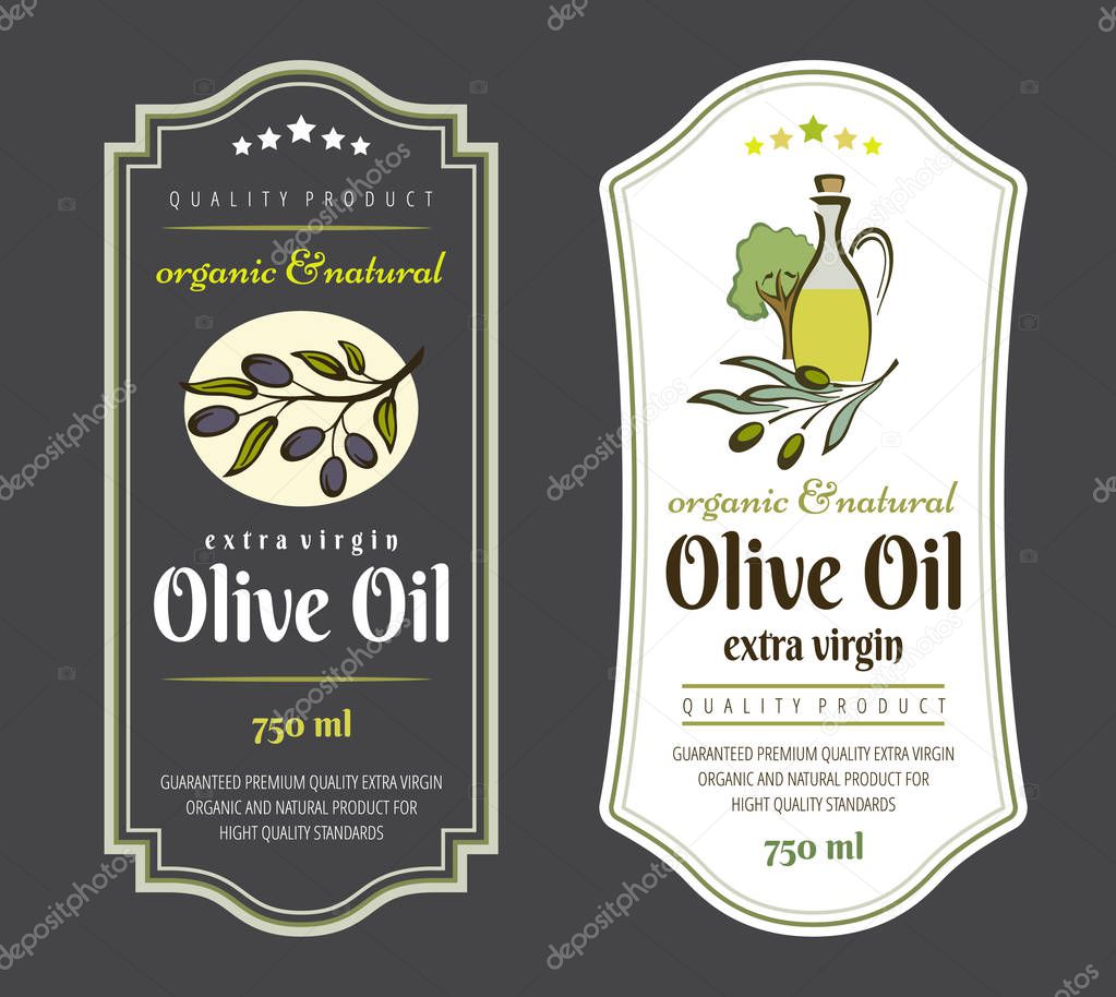 Set of Labels for Olive Oils. Elegant design for olive oil packaging.