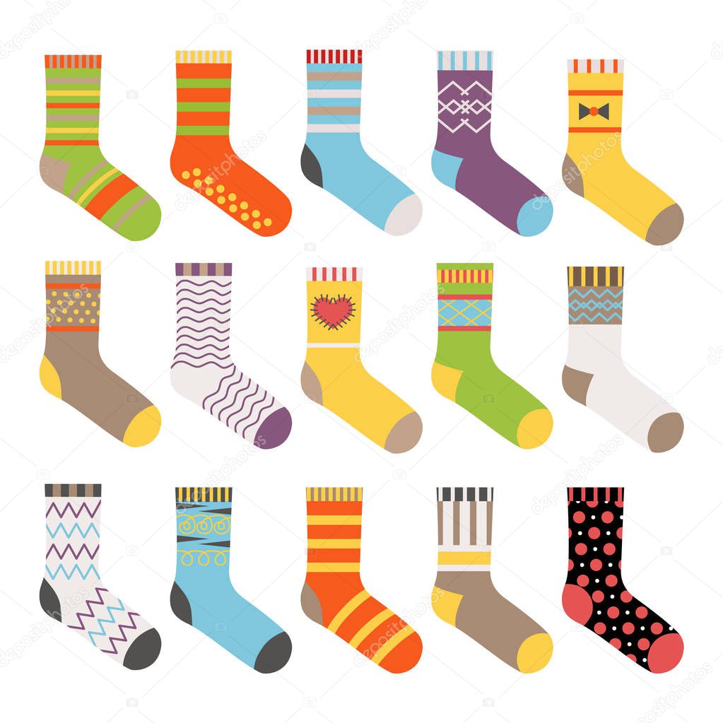 Flat design colorful socks set vector illustration