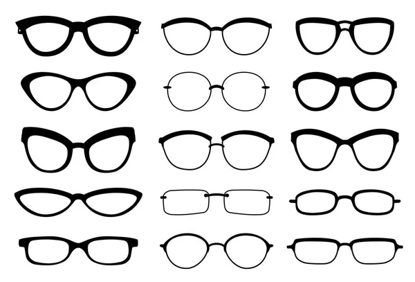 Eine Brille isoliert. Vektor-Brillen-Modell-Symbole. Sonnenbrille, Brille, isoliert auf weißem Hintergrund. Silhouetten. Verschiedene Formen - Lagerabbildung — Stockvektor
