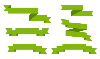 Renkli kurdeleler kümesi. Afiş ve kurdele beyaz arka plan üzerinde koleksiyonu