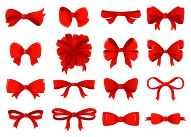 büyük kırmızı hediye yay şeritler set. vektör çizim