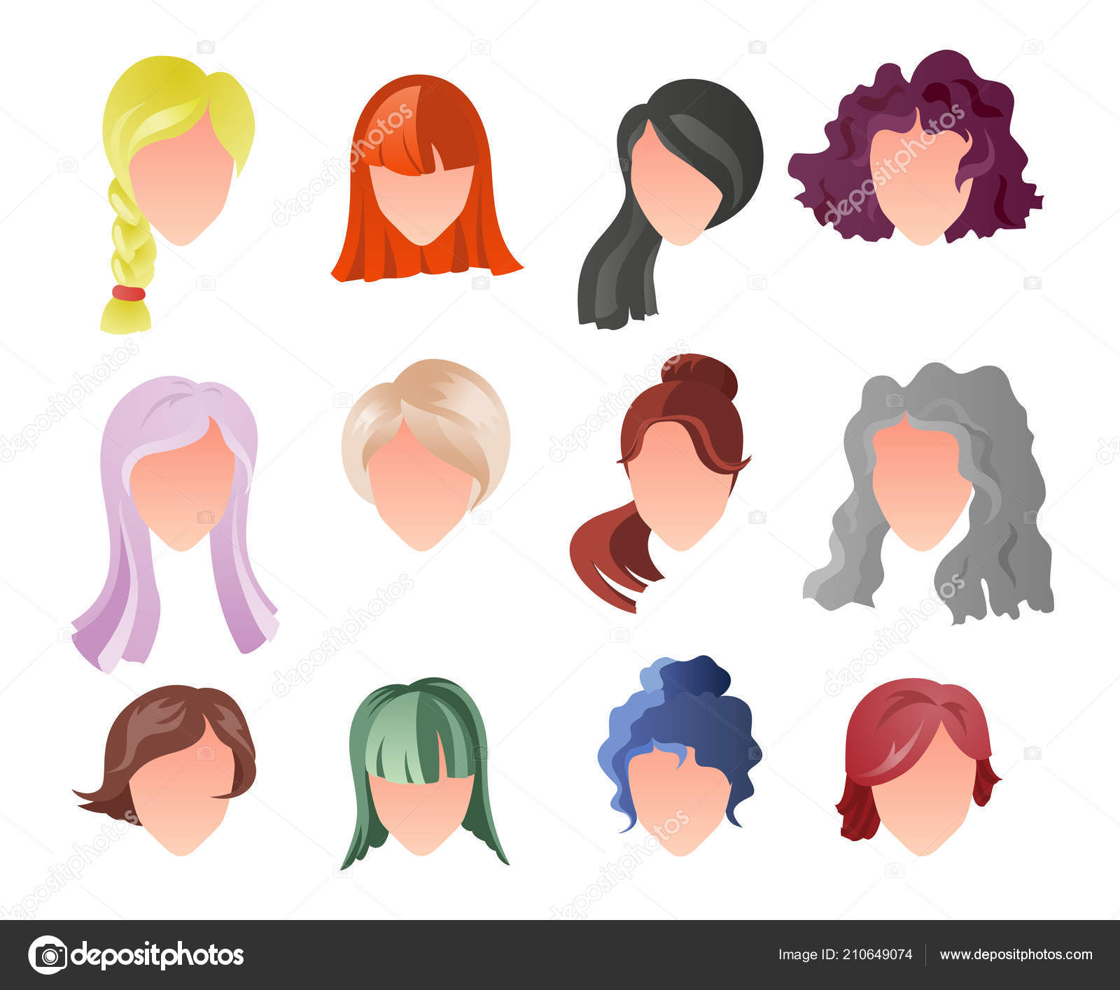 Hairstyle Silhouette Set Woman Girl Female Hair Face