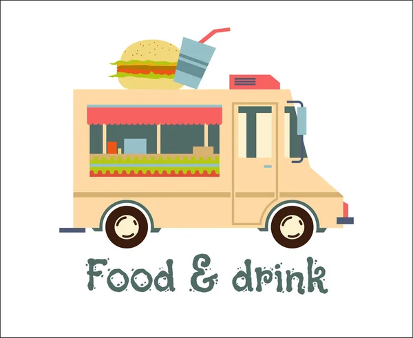 Fast Food Trailer con hamburger Isolato su bianco. Street food car, cucina mobile, ristorante — Vettoriale Stock