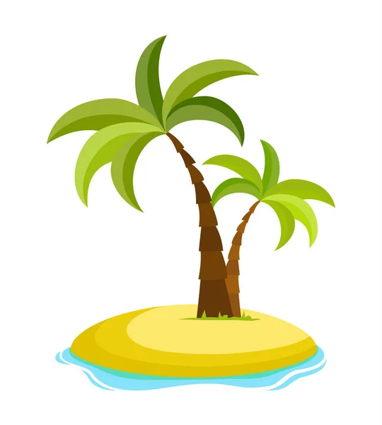 海波ベクトル図と島の熱帯のヤシは 白い背景を分離しました ヤシの木の下でビーチ 熱帯地方では夏休み 漫画のベクトル図 — ストックベクタ