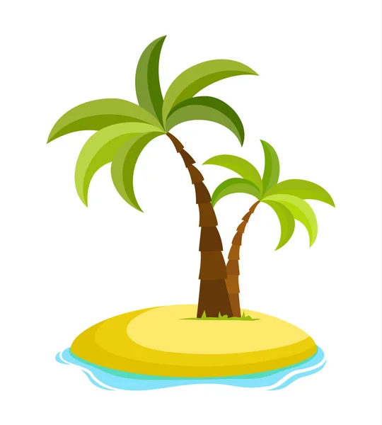 Tropical Palm Island Sea Waves Vector Illustration Isolated White Background — Stock Vector