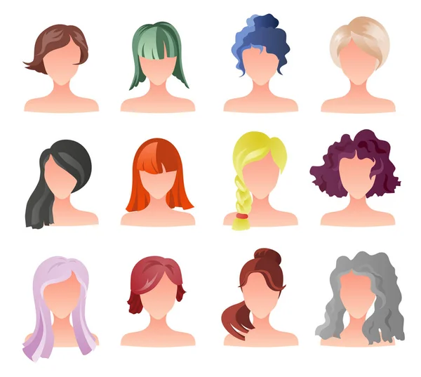 Ensemble de cheveux féminins sprites. Conception de jeu vectoriel pour l'application. Avatars de fille vectorielle — Image vectorielle