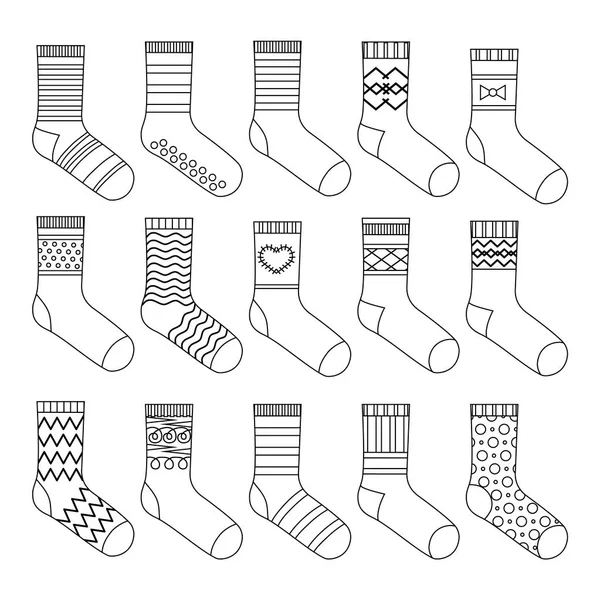 Плоский дизайн шкарпеток набір векторна розмальовка книга ілюстрація — стоковий вектор