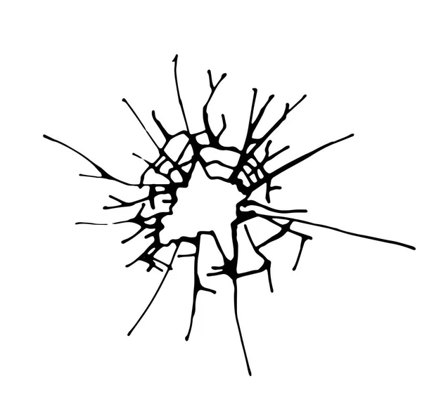 Vetro rotto, crepe, segni di proiettile sul vetro — Vettoriale Stock