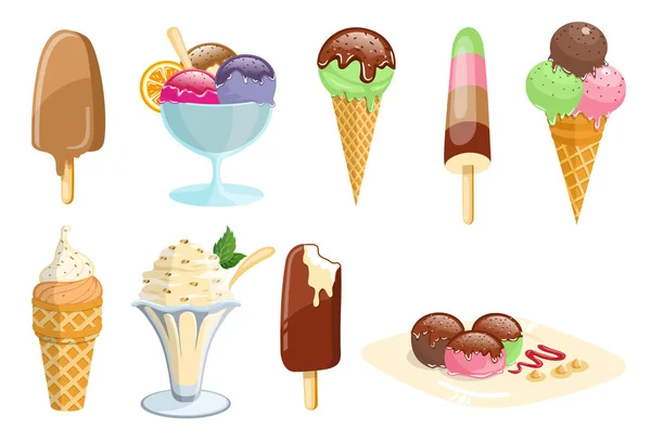 Коллекция мороженого, векторная иллюстрация. Набор значков цвета — стоковый вектор